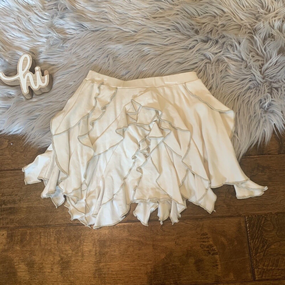 Lemon Loves Lime Skirt Size 4 Girls Ivory Ruffle Beige Piping Cascade Tiered